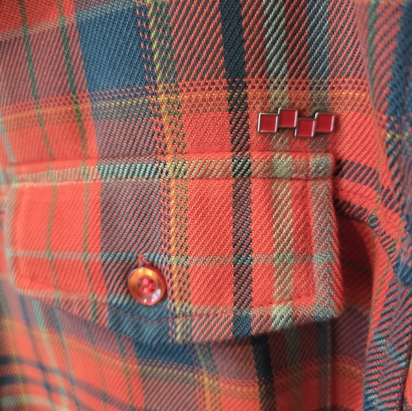 FOURSQUARE OUTERWEAR Flannel Shirt Men's Large Orange Button Up Plaid Colorful - Picture 4 of 9